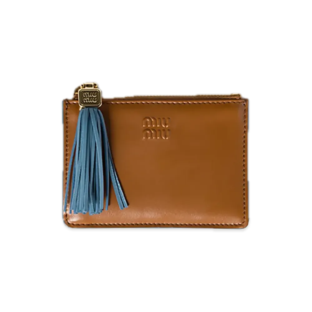 MIU MIU Leather Card Holder "Cognac/Light Blue"