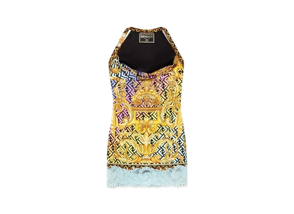 フェンディ x ヴェルサーチェ フェンダーチェ ゴールド バロック スタッド ミニ ドレス "ゴールド" 1004744-1A03701_5X000