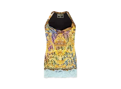 FENDI x Versace Fendace Gold Baroque Studded Mini Dress "Gold"