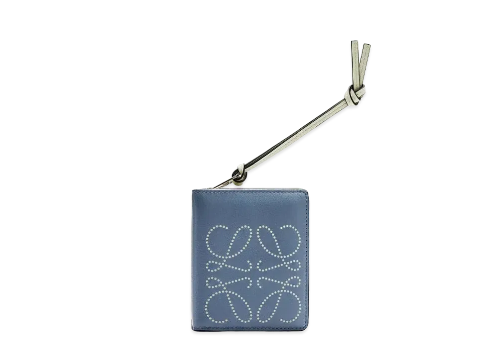 LOEWE Brand Compact Zip Wallet In Calfskin "Storm Blue / Marble Green"