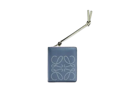 LOEWE Brand Compact Zip Wallet In Calfskin "Storm Blue / Marble Green"