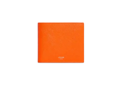 CELINE Bi-Fold Wallet With Coin In Grained Calfskin "Fluo Orange"
