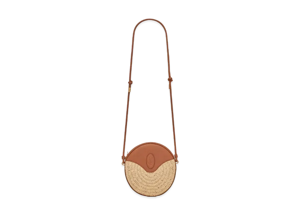 Saint Laurent Monogram Round Camera Bag In Raffia Crochet And Smooth Leather "Beige Naturel"