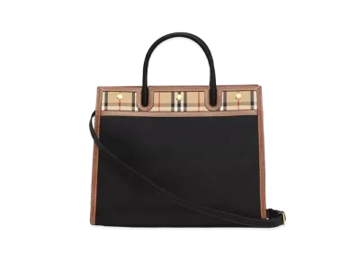 Burberry Small Leather & Vintage Check Toot Handle Title Bag "Black"