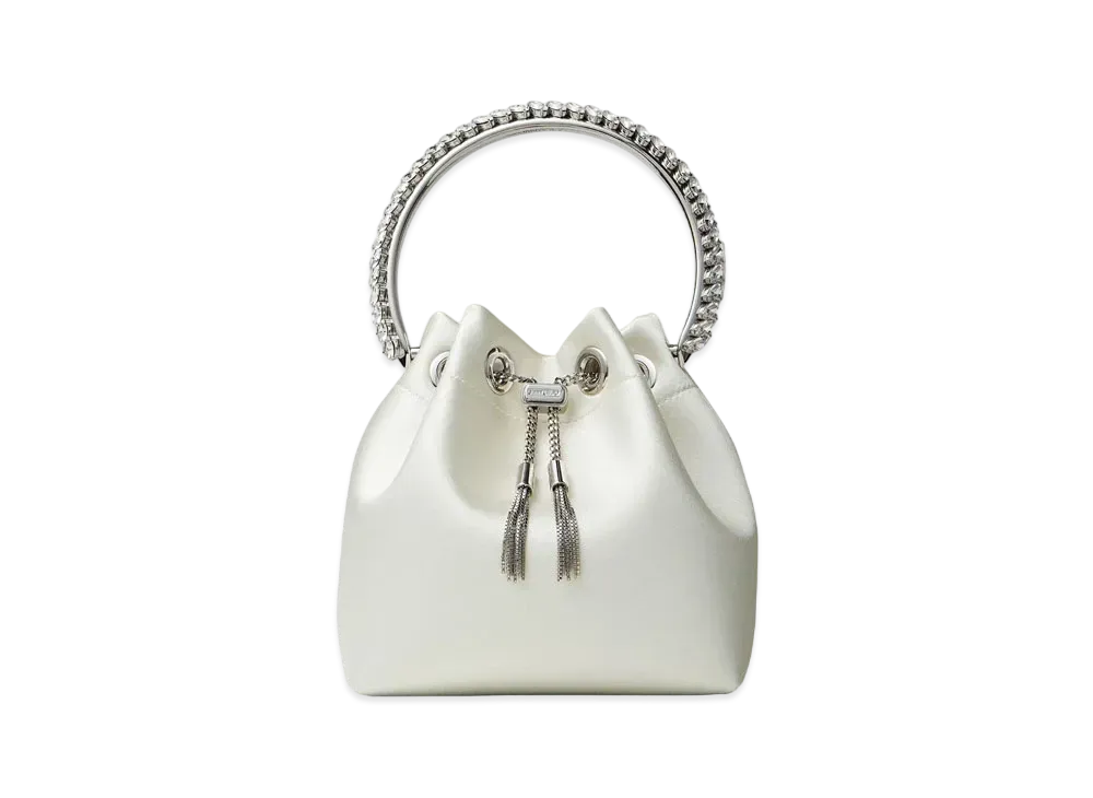 Jimmy Choo Bon Bon Satin Bag With Crystal Handle "Ivory"