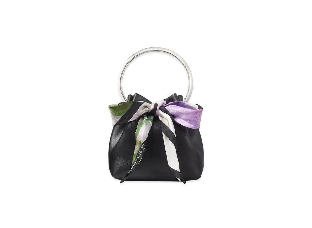 JIMMY CHOO BON BON Soft Shiny Carflazer Mini Bag With Multi-Color Scarf "Black"