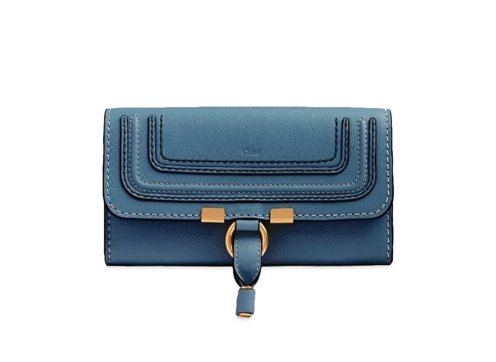 Chloe Women's Marcie Long Wallet For With Flap In Grained Calfskin "Mirage Blue"