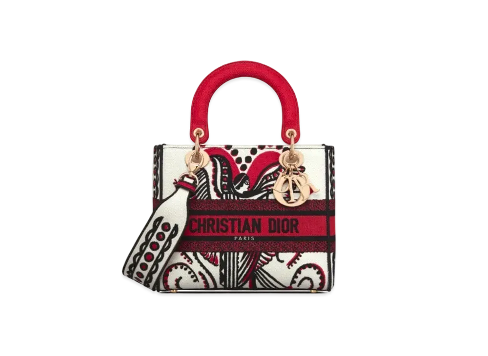 Dior Lady D-Lite Medium Bag Cupidon Embroidery "White"