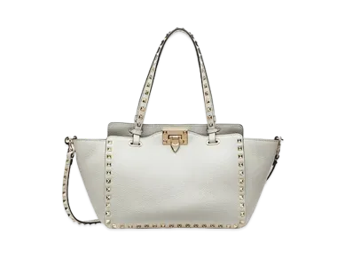 Valentino Small Rockstud Grainy Calfskin Bag "Opal Grey"