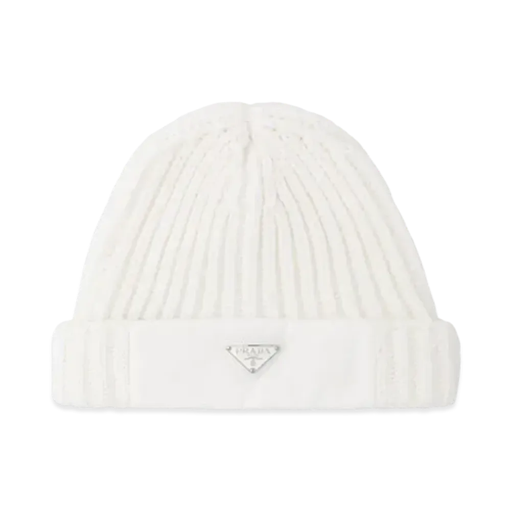 PRADA Re-Nylon Gabardine and Wool Cap "White"