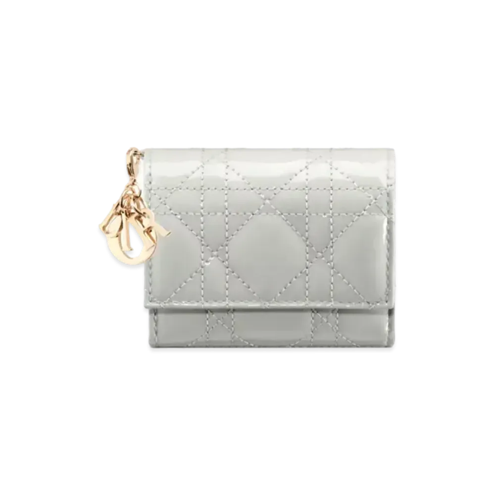 Dior Lady Dior Lotus Wallet Patent Cannage Calfskin "Cloud Gray"