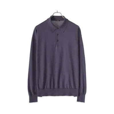 COMOLI 18G Long Sleeve Knit Polo "Fade Navy"