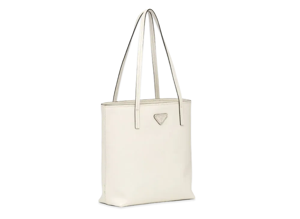 PRADA Small Saffiano Leather Tote Bag "Off White"