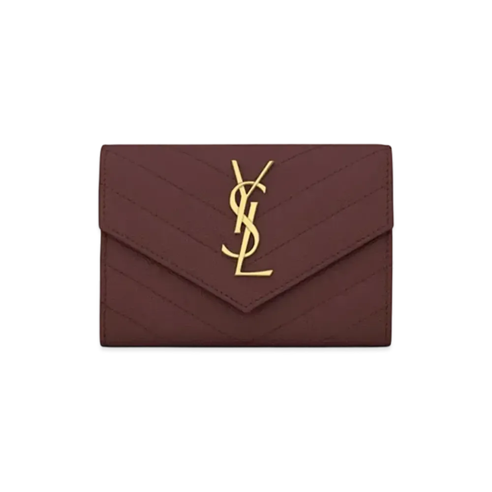 Saint Laurent Monogram Small Envelope Wallet In Grain De Poudre Embossed Leather "Rouge Legion"