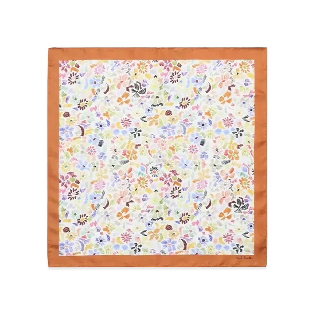 Paul Smith Pencil Floral Pocket Square "Orange"