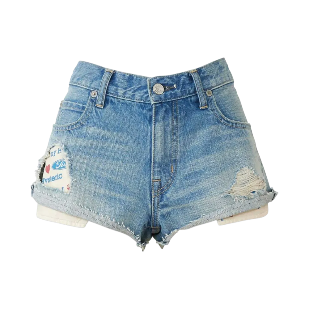 HYSTERIC GLAMOUR My Hysteric Distressed Denim Shorts "Light Indigo Blue"