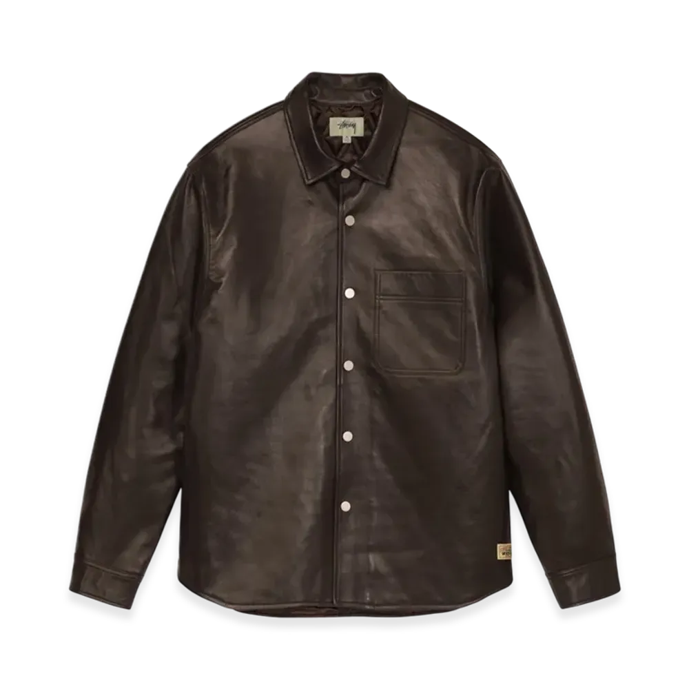 Stussy Boxy Leather Overshirt "Espresso"