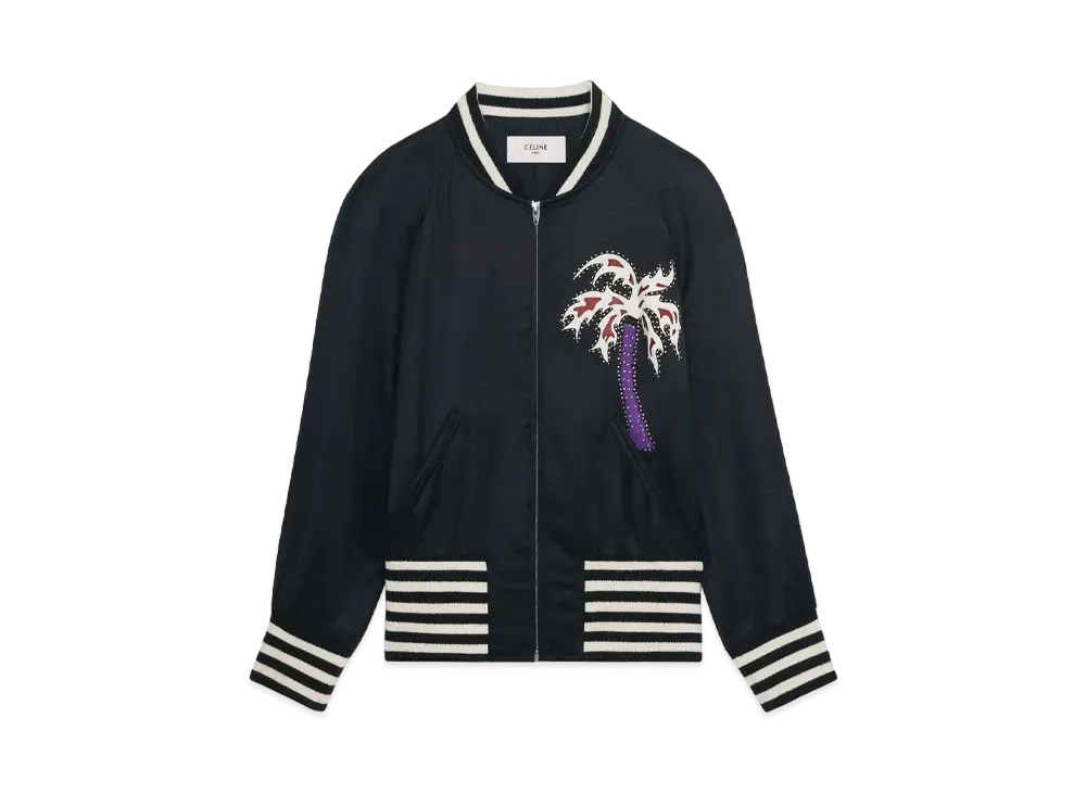 CELINE Satin Varsity Jacket With Artist Embroidery "Black"