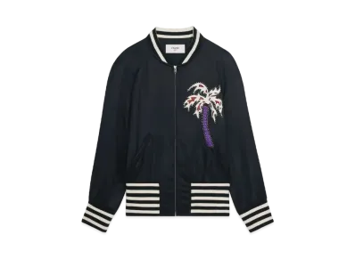 CELINE Satin Varsity Jacket With Artist Embroidery "Black"