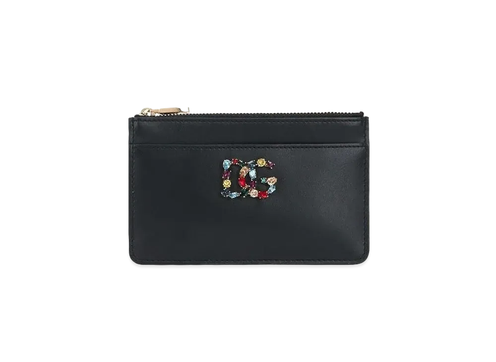 Dolce&Gabbana Card Case Calfskin DG Rhinestone "Black"