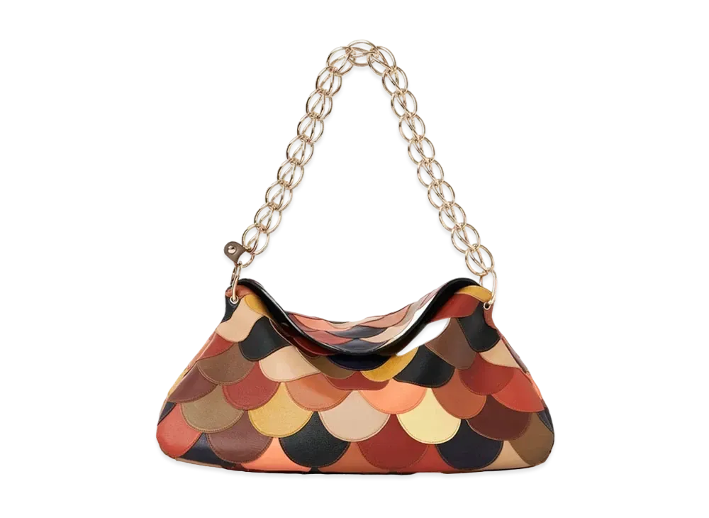 Chloe Medium Juana Day Bag In Shiny Calfskin Scallop Patchwork "Brown"