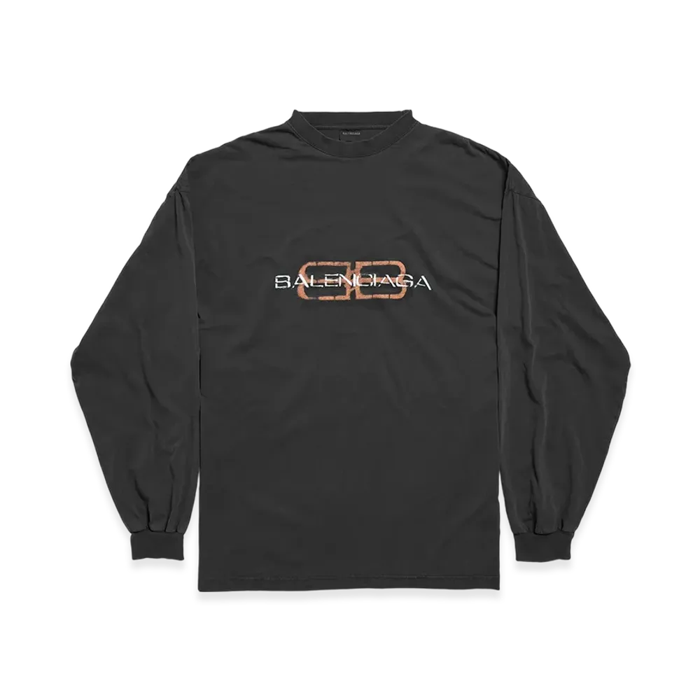 BALENCIAGA BB Icon Stencil Long Sleeve T-shirt Large Fit "Faded Black"
