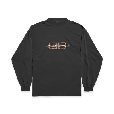 BALENCIAGA BB Icon Stencil Long Sleeve T-shirt Large Fit "Faded Black"