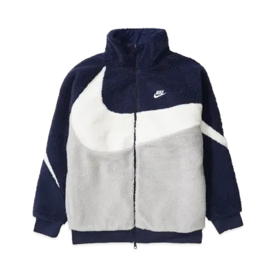 Nike Big Swoosh Full Zip Reversible Boa Jacket "Midnight Navy/White"