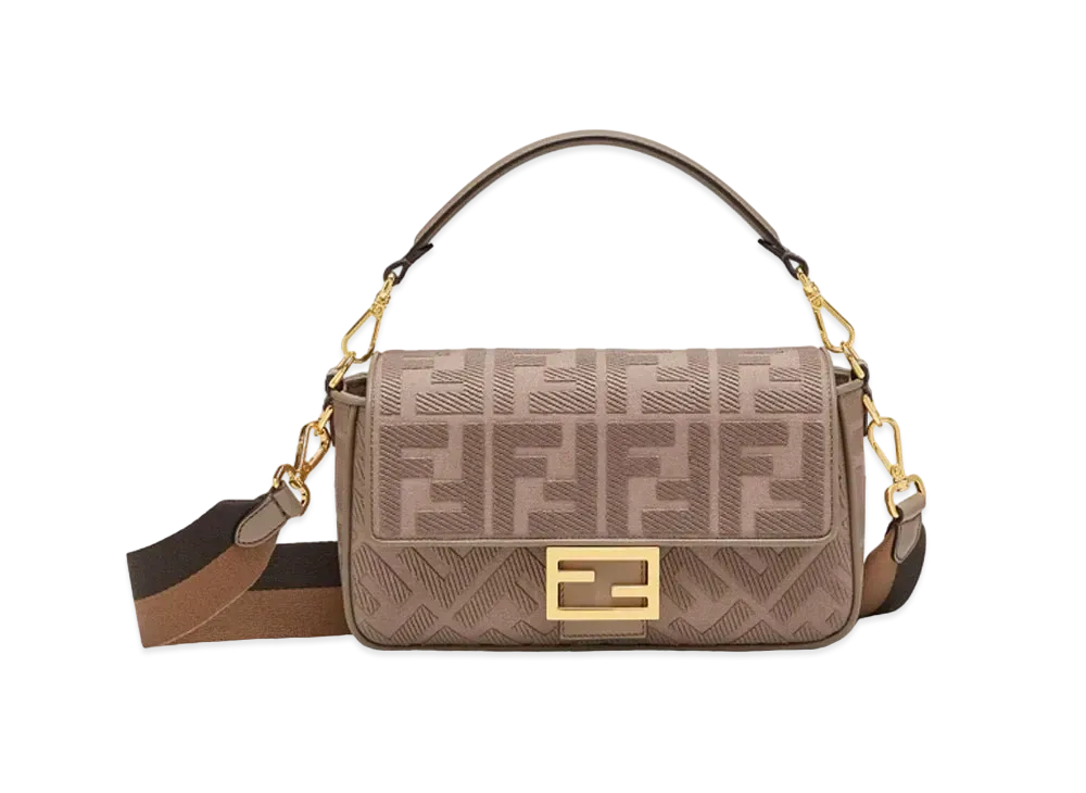 FENDI Baguette FF Canvas Bag "Gray"