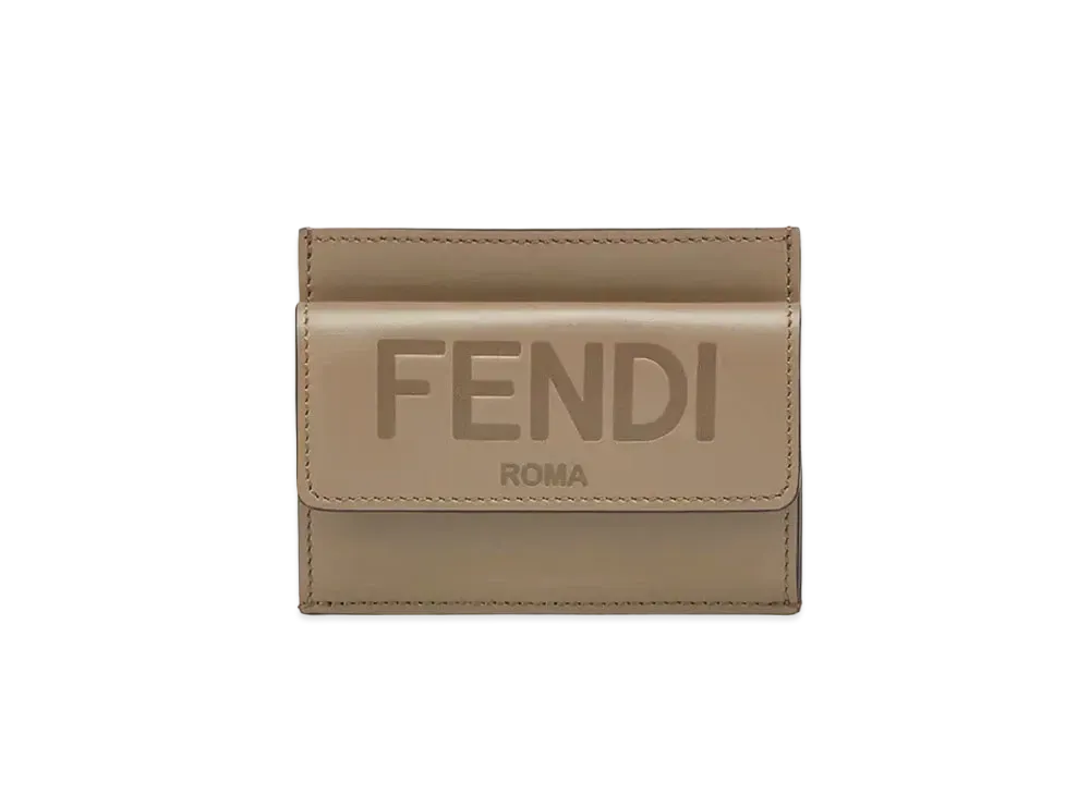 FENDI Card Case Leather Card Case "Gray"