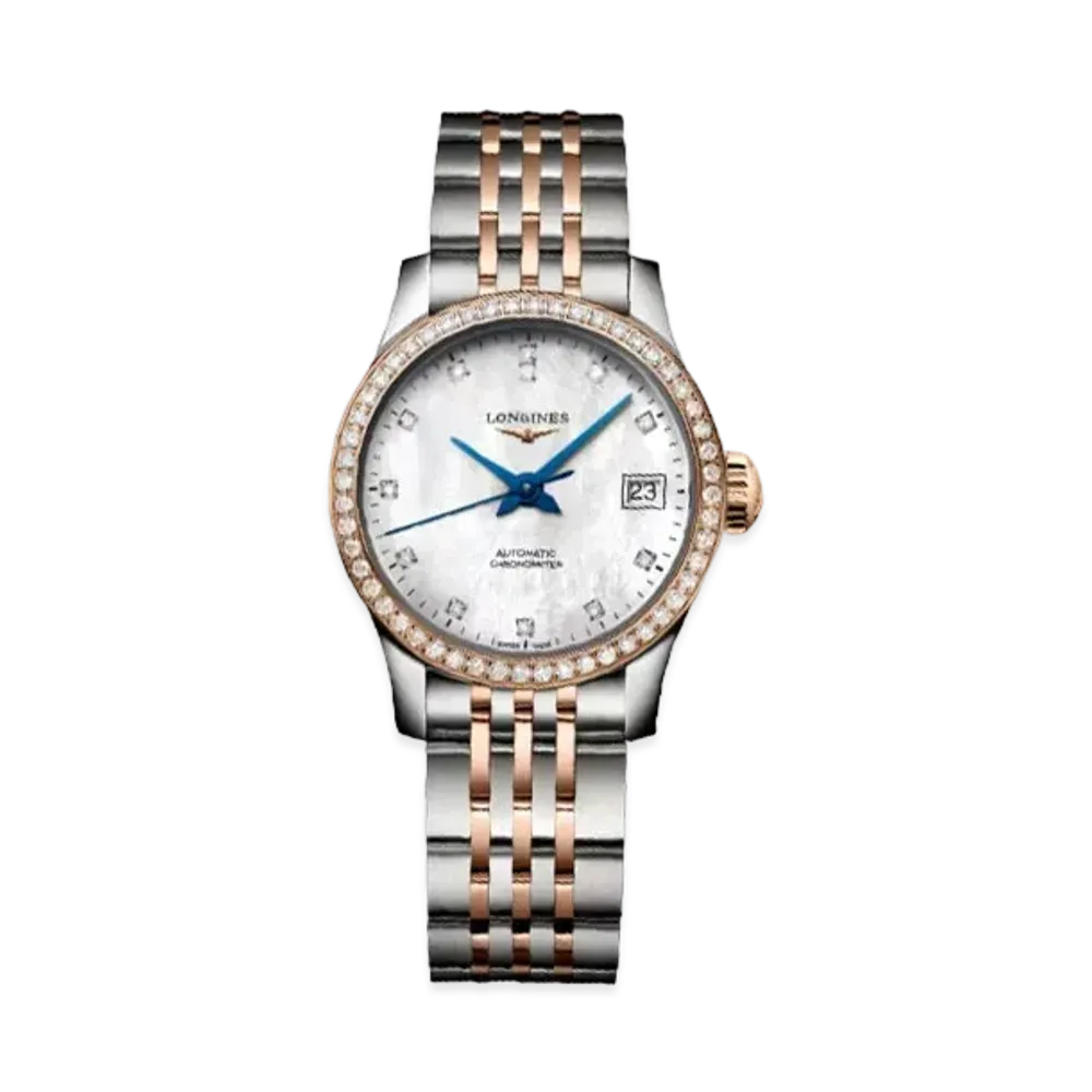 Longines Record Collection 26.00 mm "White Mother-of-Pearl/Stainless Steel/Pink Gold" L2.320.5.89.7