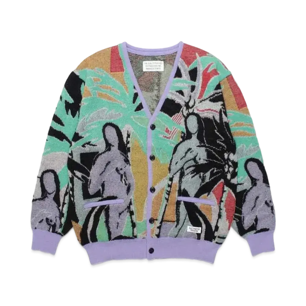 WACKO MARIA Yula Paradisezu Mohair Knit Jacquard Cardigan "Light Purple"