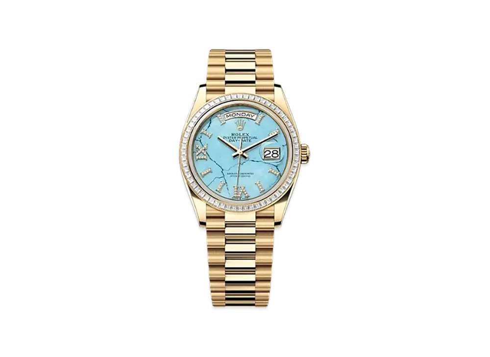 ROLEX Day-Date 36mm Yellow Gold Diamond 128398TBR "Turquoise"