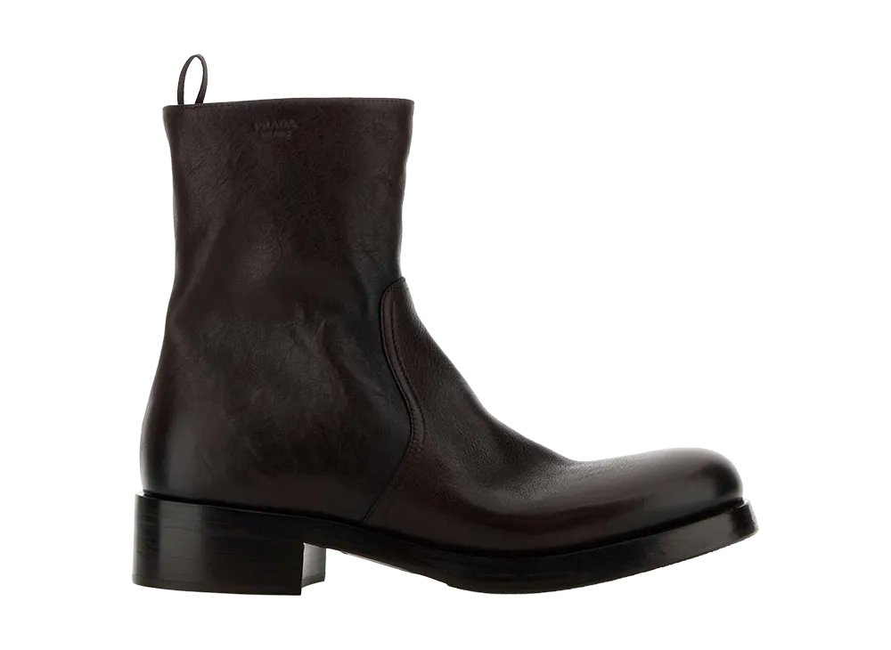 PRADA Women's Dark Leather Ankle Boots "Brown"
