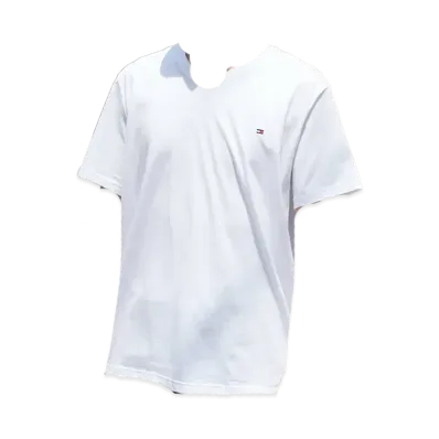 TOMMY HILFIGER V Neck Cotton Stretch Tee "White"