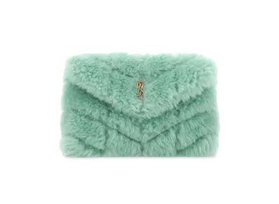 SAINT LAURENT Puffer Small Pouch In Quilted Shearling And Lambskin "Icemint"