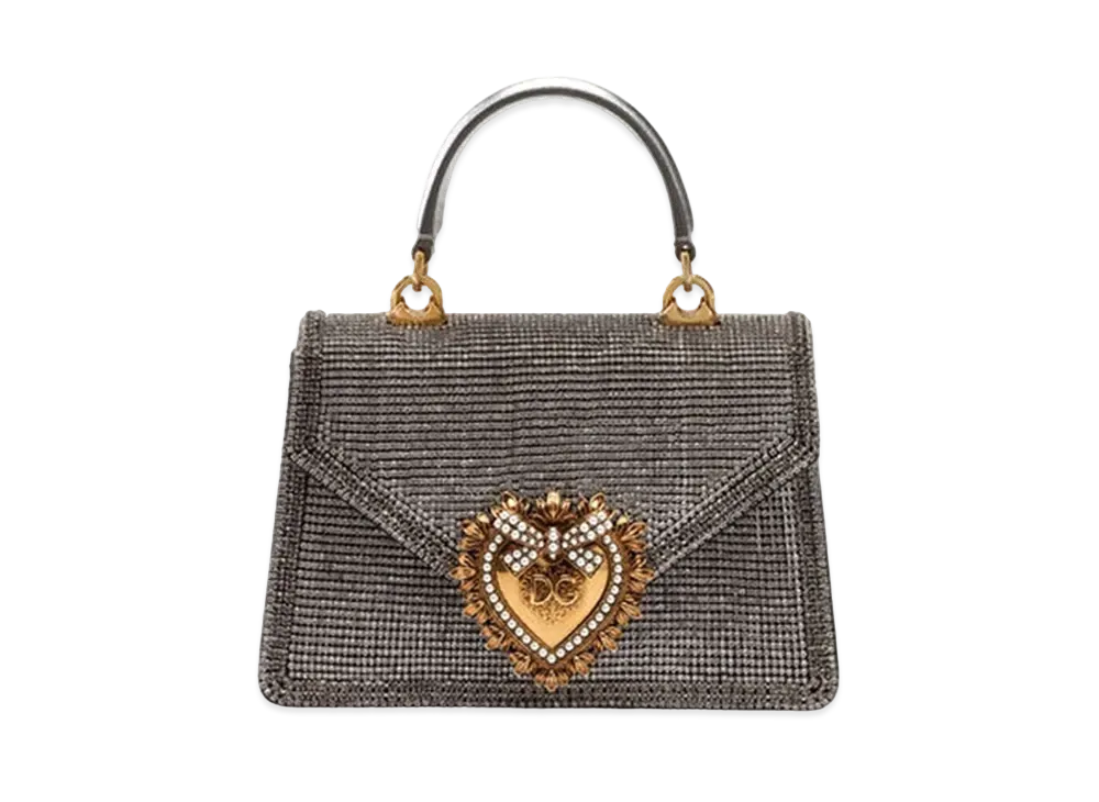Dolce&Gabbana Devotion Bag Small Rhinestone & Moldore Papa Leather "Silver"