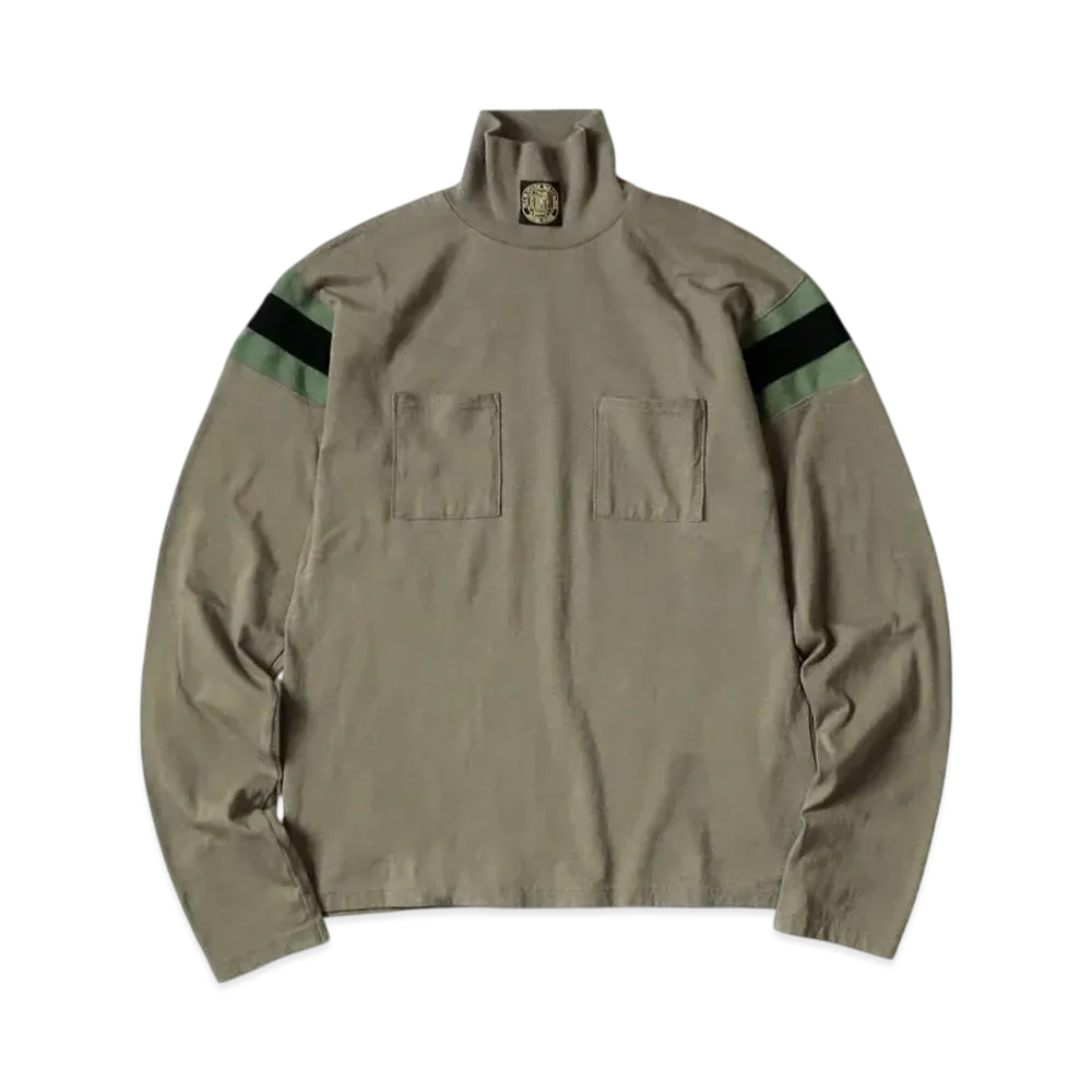 KAPITAL 20/- Hard Ball High Neck Poke Long Tee "Grey Khaki"