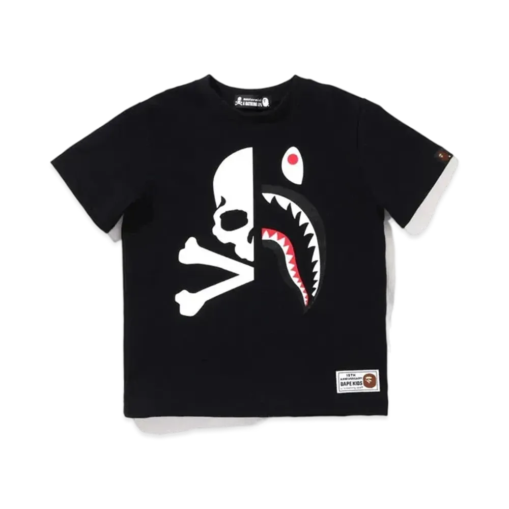 A BATHING APE KIDS X MMJ 15TH ANNIVERSARY HALF SHARK TEE "Black"