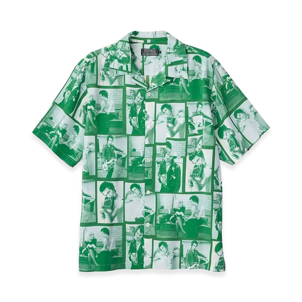 HYSTERIC GLAMOUR Dennis Morris/Sid 1977 Pattern Open Collar Shirt "Other Green"