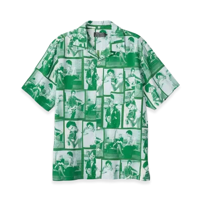 HYSTERIC GLAMOUR Dennis Morris/Sid 1977 Pattern Open Collar Shirt "Other Green"