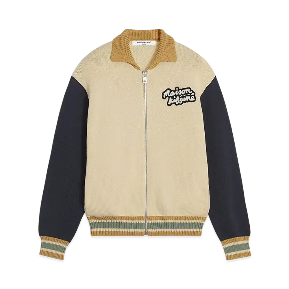 Maison Kitsune Knit College Blouson "Rich Vanilla/Breton Blue"