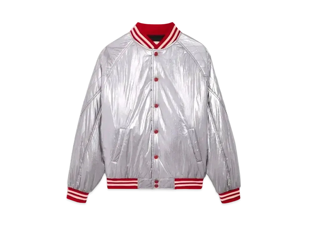 CELINE Nylon Teddy Jacket With Quilted Yoke "Silver"