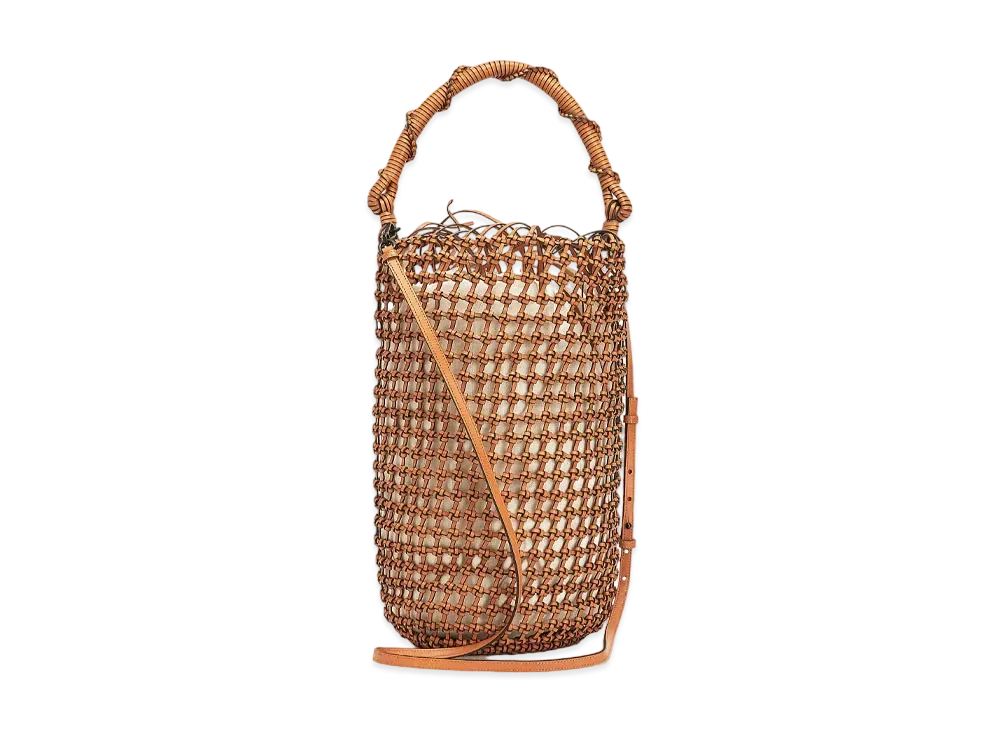 LOEWE Bucket Mesh Bag In Woven Calfskin "Tan"