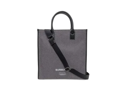 Burberry Horse Ferry Print Cotton Canvas Tote "Black/Grey"