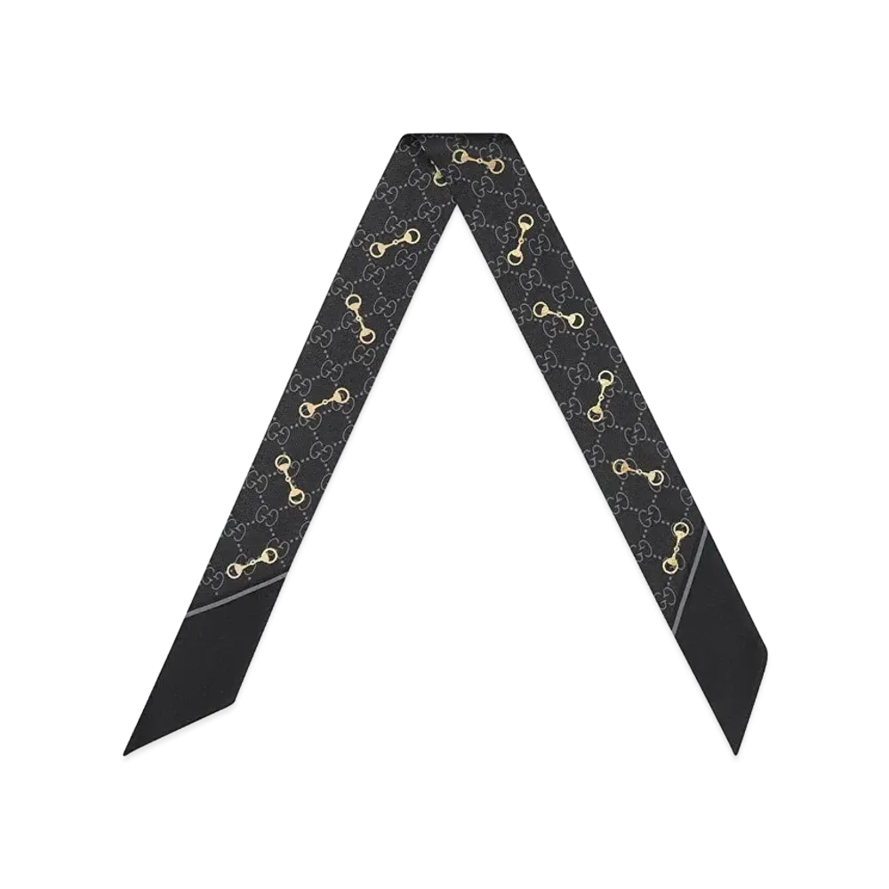 GUCCI GG Print with Horsebit Silk Neck Bow "Black"