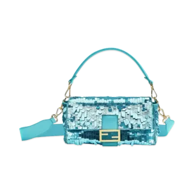 FENDI Baguette Sequin and Leather Bag "Turquoise"