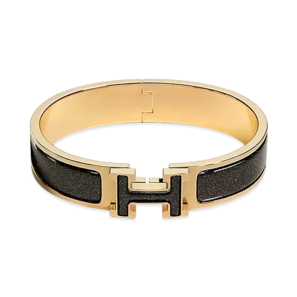 Hermes Clic H Glitter Bracelet "Noir Dore/Gold"