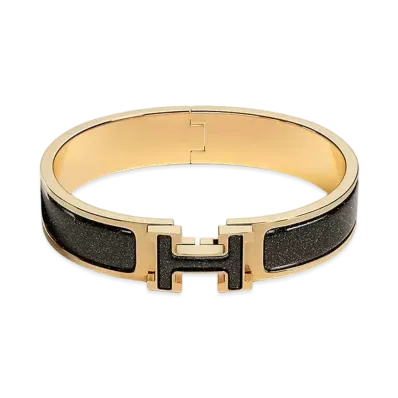 Hermes Clic H Glitter Bracelet "Noir Dore/Gold"