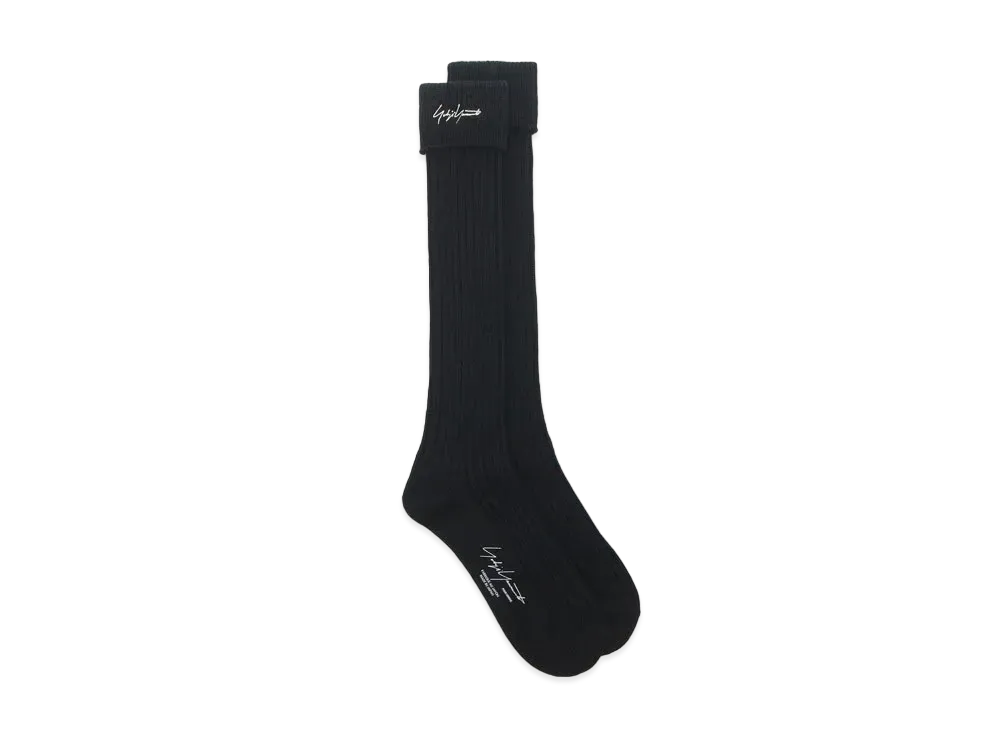 Yohji Yamamoto Pour Homme 30/2 COTTON COMBED CHUNKY RIB LONG SOCKS "Black"